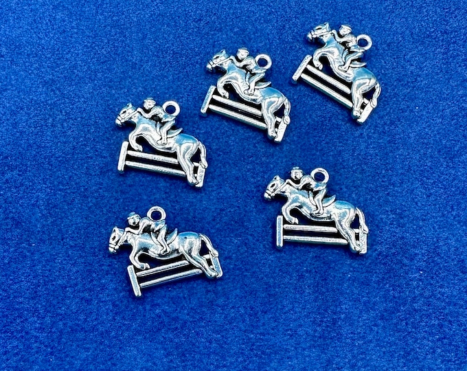Silver Show Jumping Horse with Rider & Fence Charms and Pendants  - Set of Five