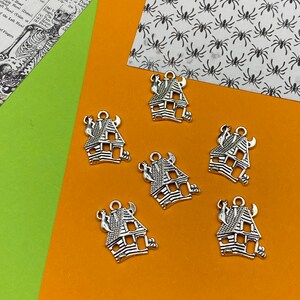 Silver Halloween Haunted House & Ghosts Charm Pendents - Set of Six