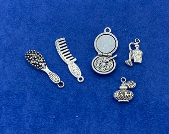 A set of Five Silver Beauty and Make Up Charms and Pendents - A set of Five