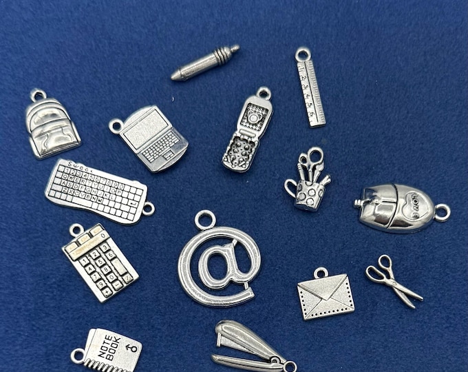 Silver Work, School and Office Items Charm and Pendants  ~ Set of Fourteen