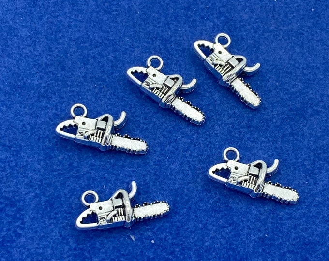 Silver Mini Chainsaws for Gardeners, Tree Surgeons, Arborists, Construction and Building and DIY Charms - Set of Five.