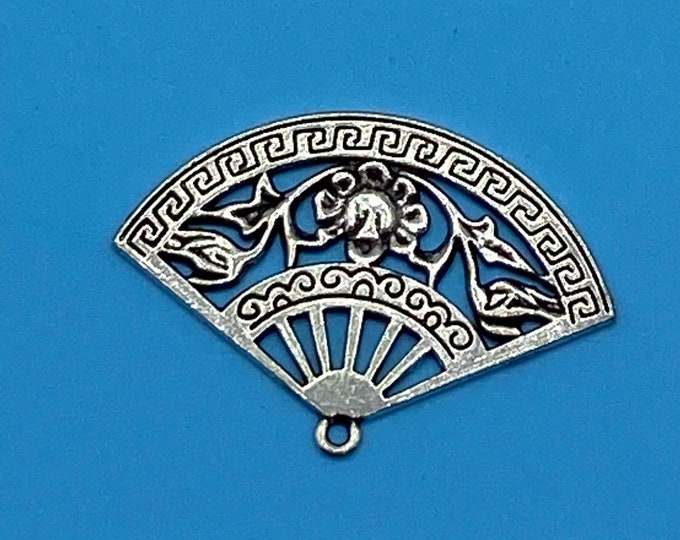 Large Silver Fan Pendent Charm - Set of Three