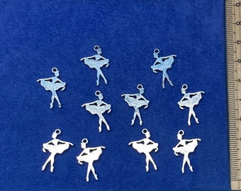 Silver Silhouette Ballerina Ballet Dancer Charm Pendants ~ Set of Ten