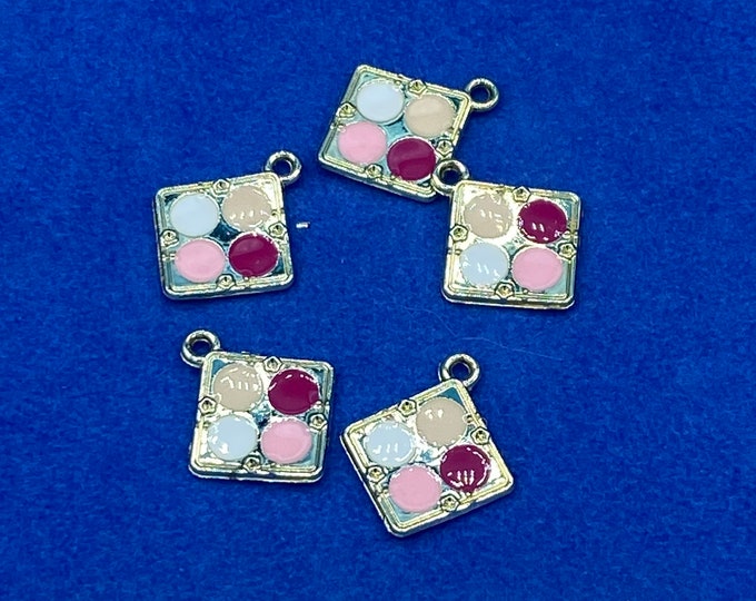 Eye Shadow and Blusher Make Up Palettes in Gold with Enamel Charms Pendant - Set of Five