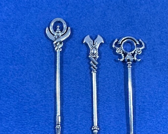 Large Silver Fantasy Mystical Wands Set of Charms and Pendants  ~  Set of Three