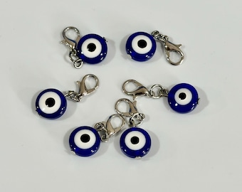 Small Handmade Glass Evil Eye Protection Charm Pendant with Lobster Clasp - Set of Six
