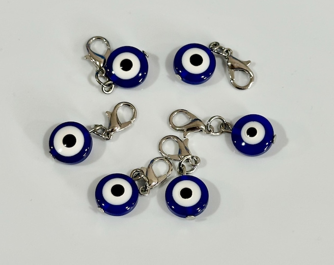 Small Handmade Glass Evil Eye Protection Charm Pendant with Lobster Clasp - Set of Six