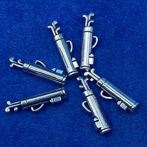 Silver Golf Bag Charm Pendants: 3D Golf Club Charms - Set of Six