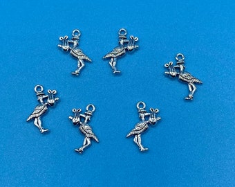 Silver New Baby Stork Carry a New Baby Charm Pendants  ~ Set of Six