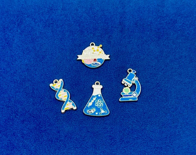 Chemistry, Biology & Physics Light Gold and Enamel Symbols Charm Pendants - Set of Four