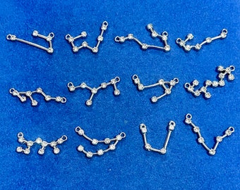 Silver Astrology Symbols A Set of Twelve Signs of the Zodiac Charm Connector Pendants - Set of Twelve