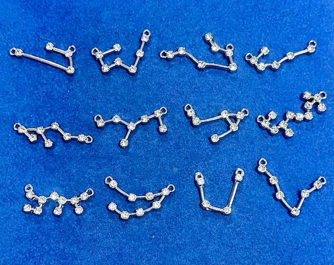 Silver Astrology Symbols A Set of Twelve Signs of the Zodiac Charm Connector Pendants - Set of Twelve