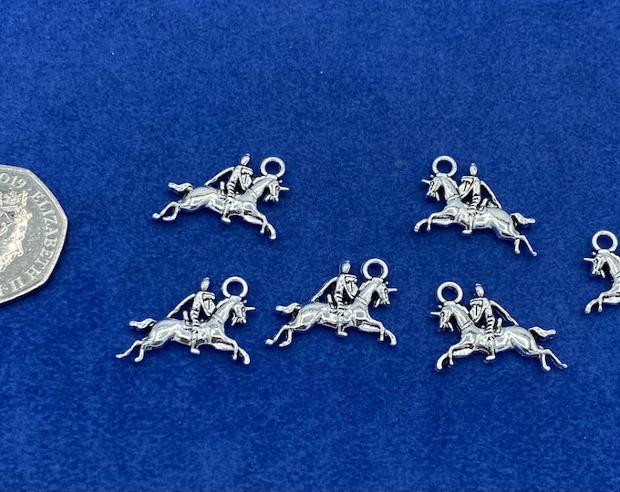 Silver Medieval Knights on Horse Back Charm Pendants  - Set of Six