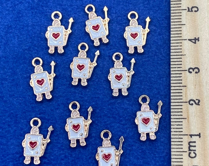 Enamel & Gold Hearts Playing Card Guardsmen Charm Pendants From Alice’s Adventures - Set of Ten
