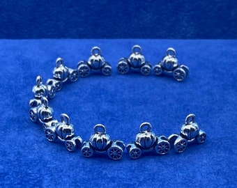 Little Silver Cinderella Pumpkin Coach Charm Pendants - Set of Ten
