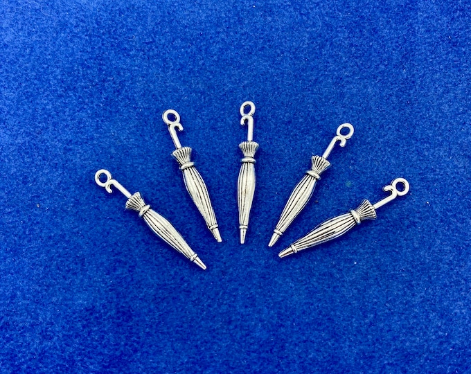 Silver Traditional Umbrella ‘ Brolly’ Parasol Charms and Pendants ~ Set of Five