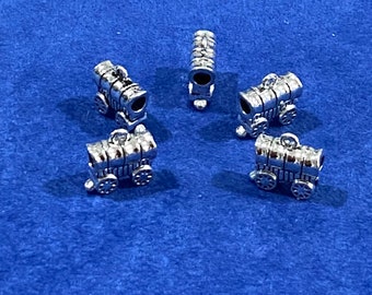 Silver Traditional Style Prairie Schooner Cowboy Wagon Charm Pendent - Set of Five