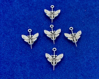 Silver Hawk Moth on a Dagger Charms Pendants ~ Set of Five