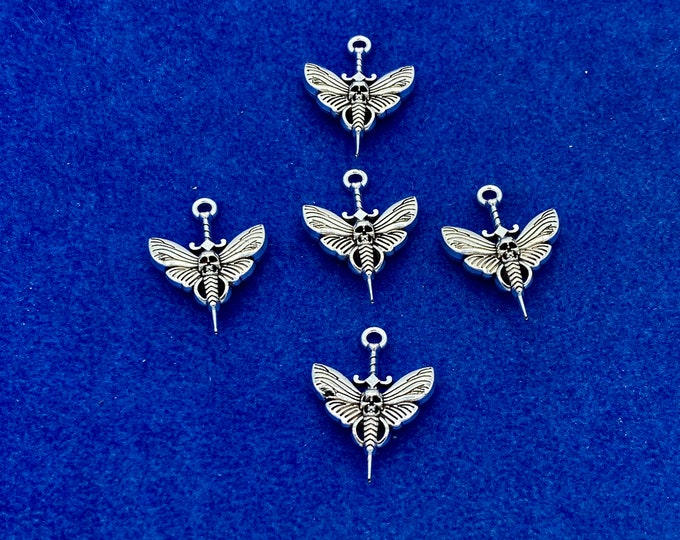 Silver Hawk Moth on a Dagger Charms Pendants ~ Set of Five