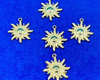 Traditional Style Gold Sun Symbol with Solar Flares Charm Pendants  ~ Set of Five
