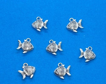 Little Silver Retro Steampunk Fish Charm Pendant - Set of Seven