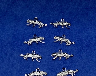 Small Silver Zodiac Tiger Charm Pendants  ~ Set of Eight