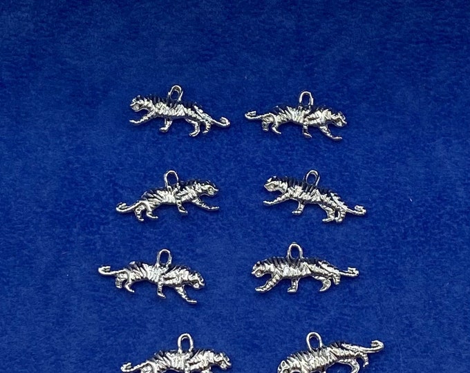 Small Silver Zodiac Tiger Charm Pendants  ~ Set of Eight