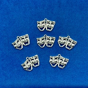 Silver Comedy and Tragedy Theatre Masks Preforming Arts Charms Pendants ~ Set of Six