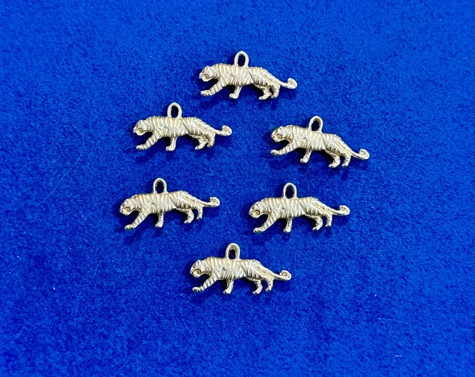 18kt Gold Plated Small Zodiac Tiger Charm Pendants - Set of Six