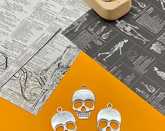 Large Silver Halloween Skull Charm Pendents  ~ Set of Three