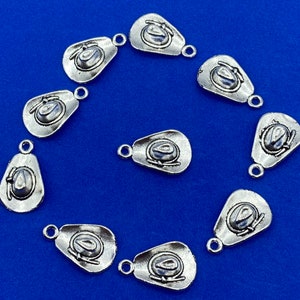 Silver Cowboy Hat Charms and Pendants ~ Set of Ten
