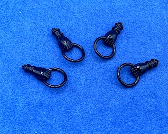 Traditional Victorian Style Black Enamel Hand Holding a Hoop Charms and Pendants - Set of Four