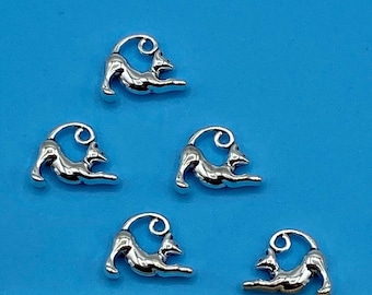 Silver Stretching Cat Charm Pendents - Set of Five
