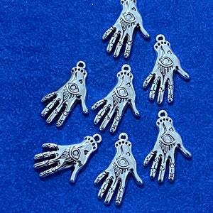 Pendentif chiromancie en argent prédisant la bonne aventure avec mauvais œil et symboles du zodiaque - Ensemble de sept