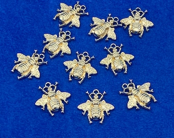Medium Size Pale Gold Bumble Bees Pendants ~ Set of Ten
