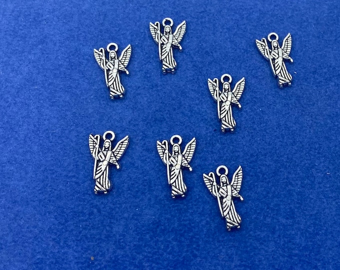 Silver Mini Archangel Saint Raphael Charm Pendant - Set of Seven