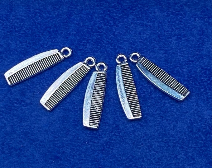 Small Silver Traditional Hairdressing and Barber Comb Charms and Pendants - Set of Five