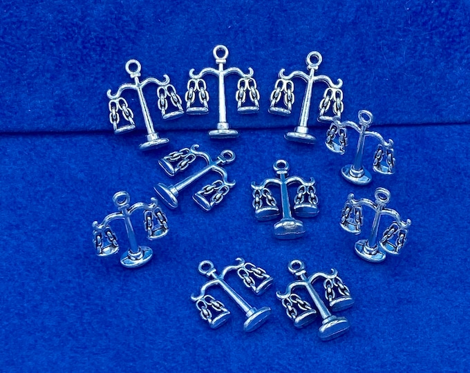 Silver Scales of Justice for Libra Star Sign or Lawyers Charm Pendants  - Set of Ten