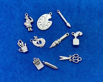 Silver Arts, Crafts and Creative Writing Charms and Pendants -  Set of Ten