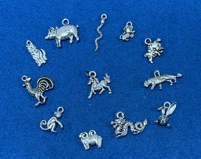 Silver Chinese Astrology Zodiac 12 Animals Charm Pendants  ~ Set of Twelve