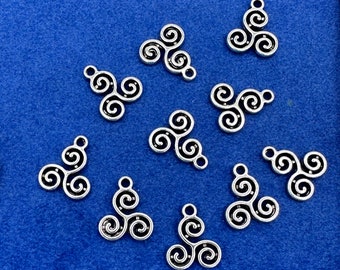 Traditional Silver Spiral Knot Celtic Symbol Charm Pendants  - Set of Ten