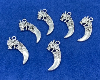 Small Silver Fantasy Viking Norse Dragon Curved Dagger Charm Pendant - Set of Six