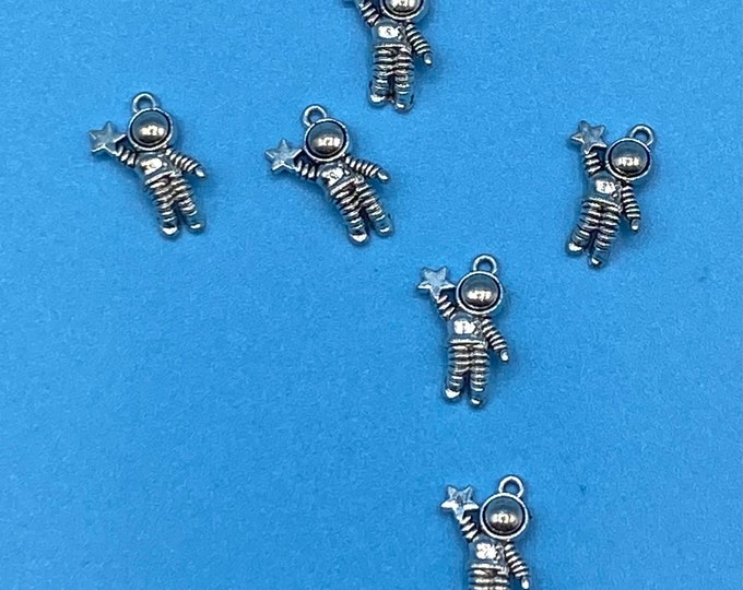 Silver Astronaut Spaceman with Star Charm Pendants ~ Set of Six