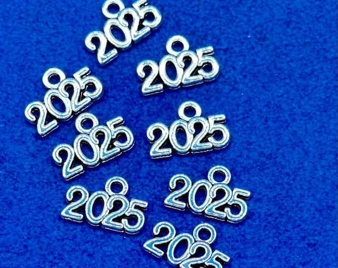 Silver Traditional Number 2025 New Year Charm Pendants - Set of Eight