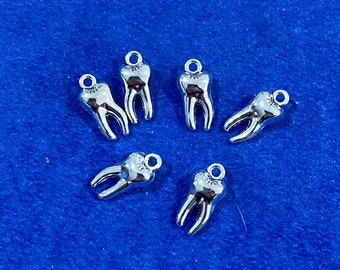 Silver Molar Back Teeth Dentist Charms and Pendants  - Set of Six