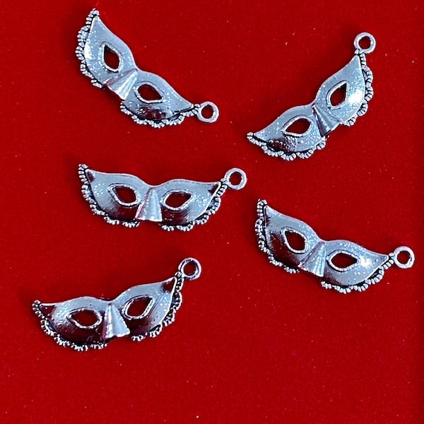 Pendentifs en argent à breloques masque de mascarade de carnaval vénitien - Lot de 5