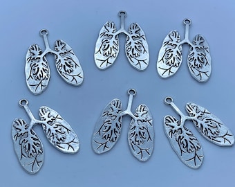 Large Silver Pair of Lung Charms Pendant - Single Pendant or Set of 6