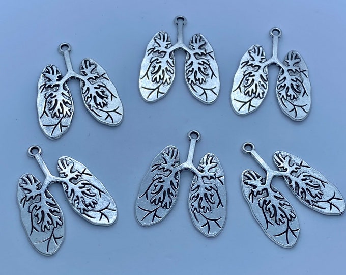Large Silver Pair of Lung Charms Pendant - Single Pendant or Set of 6