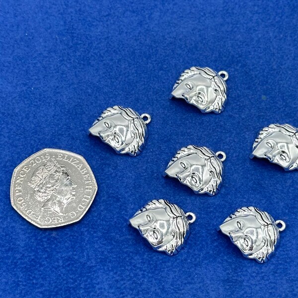 Silver Classical Greek Roman Female Statue Mask Charm Pendant  - Set of Six