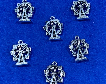Silver London Eye or Fairground Ferris Wheel Charm Pendants - Set of Six